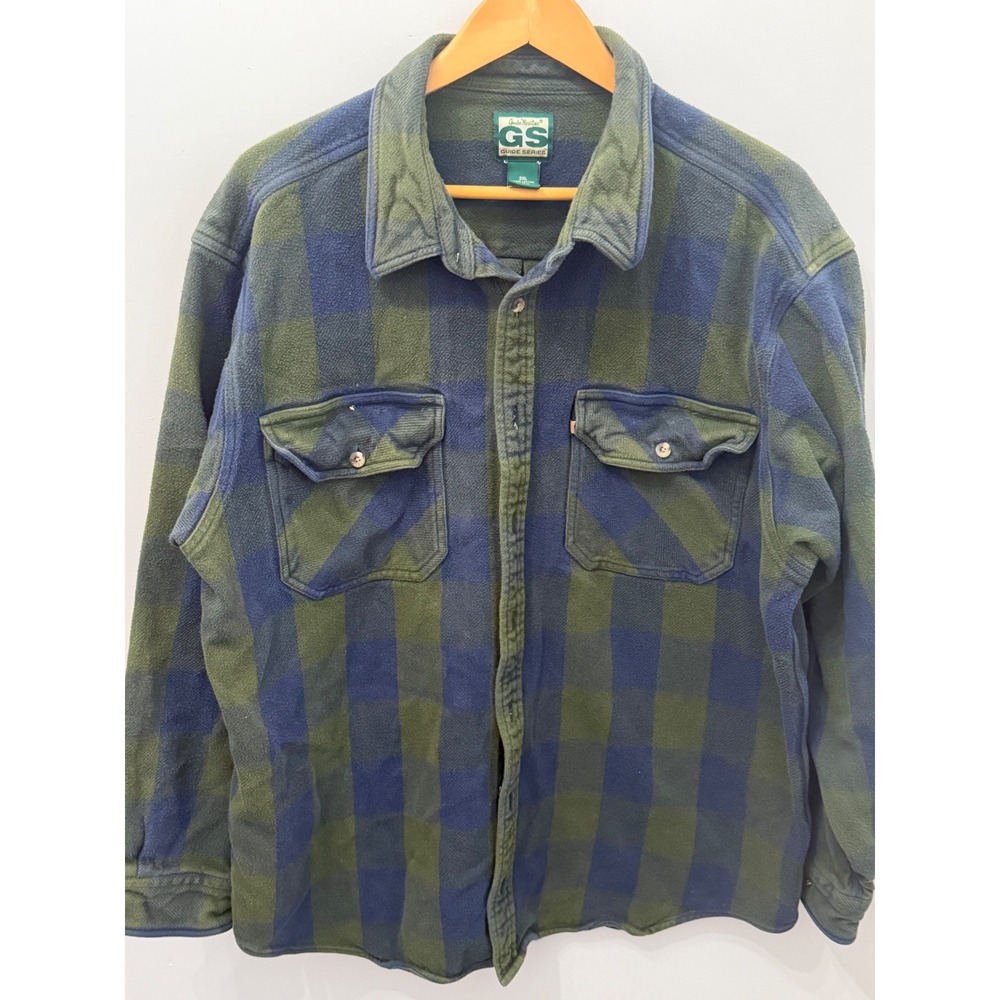 Gander Mountain Guide Series Plaid Flannel Shirt Heavy Cotton Green Men's 2XL